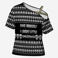 Creepy Christmas Cross Shoulder Shirt with Skulls Trees and Gothic Holiday Pattern - Wonder Print Shop