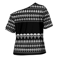 Creepy Christmas Cross Shoulder Shirt with Skulls Trees and Gothic Holiday Pattern - Wonder Print Shop