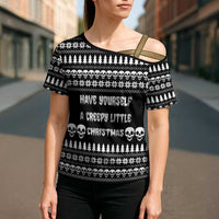 Creepy Christmas Cross Shoulder Shirt with Skulls Trees and Gothic Holiday Pattern - Wonder Print Shop