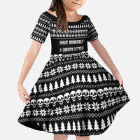 Creepy Christmas Family Matching Long Sleeve Bodycon Dress and Hawaiian Shirt with Skulls Trees and Gothic Holiday Pattern - Wonder Print Shop