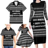 Creepy Christmas Family Matching Long Sleeve Bodycon Dress and Hawaiian Shirt with Skulls Trees and Gothic Holiday Pattern - Wonder Print Shop