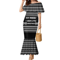 Creepy Christmas Family Matching Mermaid Dress and Hawaiian Shirt with Skulls Trees and Gothic Holiday Pattern - Wonder Print Shop