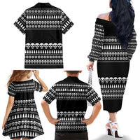 Creepy Christmas Family Matching Off The Shoulder Long Sleeve Dress and Hawaiian Shirt with Skulls Trees and Gothic Holiday Pattern - Wonder Print Shop