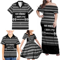 Creepy Christmas Family Matching Off Shoulder Maxi Dress and Hawaiian Shirt with Skulls Trees and Gothic Holiday Pattern - Wonder Print Shop