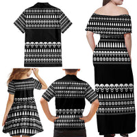 Creepy Christmas Family Matching Off Shoulder Maxi Dress and Hawaiian Shirt with Skulls Trees and Gothic Holiday Pattern - Wonder Print Shop
