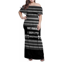 Creepy Christmas Family Matching Off Shoulder Maxi Dress and Hawaiian Shirt with Skulls Trees and Gothic Holiday Pattern - Wonder Print Shop