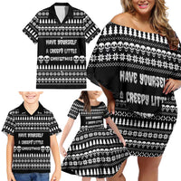 Creepy Christmas Family Matching Off Shoulder Short Dress and Hawaiian Shirt with Skulls Trees and Gothic Holiday Pattern - Wonder Print Shop