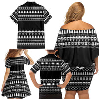 Creepy Christmas Family Matching Off Shoulder Short Dress and Hawaiian Shirt with Skulls Trees and Gothic Holiday Pattern - Wonder Print Shop