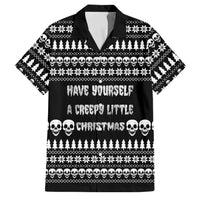 Creepy Christmas Family Matching Off Shoulder Short Dress and Hawaiian Shirt with Skulls Trees and Gothic Holiday Pattern - Wonder Print Shop