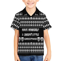 Creepy Christmas Family Matching Off Shoulder Short Dress and Hawaiian Shirt with Skulls Trees and Gothic Holiday Pattern - Wonder Print Shop