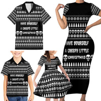 Creepy Christmas Family Matching Short Sleeve Bodycon Dress and Hawaiian Shirt with Skulls Trees and Gothic Holiday Pattern - Wonder Print Shop
