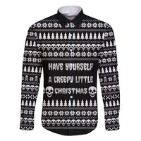 Creepy Christmas Family Matching Short Sleeve Bodycon Dress and Hawaiian Shirt with Skulls Trees and Gothic Holiday Pattern - Wonder Print Shop