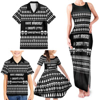 Creepy Christmas Family Matching Tank Maxi Dress and Hawaiian Shirt with Skulls Trees and Gothic Holiday Pattern - Wonder Print Shop
