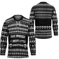 Creepy Christmas Hockey Jersey with Skulls Trees and Gothic Holiday Pattern - Wonder Print Shop