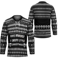Creepy Christmas Hockey Jersey with Skulls Trees and Gothic Holiday Pattern - Wonder Print Shop