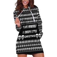 Creepy Christmas Hoodie Dress with Skulls Trees and Gothic Holiday Pattern - Wonder Print Shop