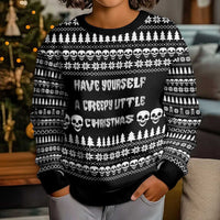 Creepy Christmas Kid Ugly Christmas Sweater with Skulls Trees and Gothic Holiday Pattern - Wonder Print Shop