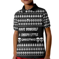 Creepy Christmas Kid Polo Shirt with Skulls Trees and Gothic Holiday Pattern - Wonder Print Shop
