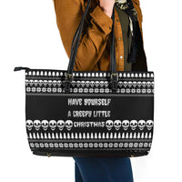 Creepy Christmas Leather Tote Bag with Skulls Trees and Gothic Holiday Pattern - Wonder Print Shop