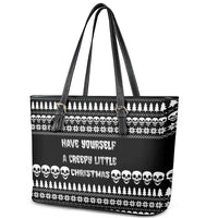 Creepy Christmas Leather Tote Bag with Skulls Trees and Gothic Holiday Pattern - Wonder Print Shop