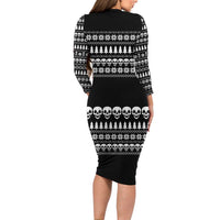 Creepy Christmas Long Sleeve Bodycon Dress with Skulls Trees and Gothic Holiday Pattern - Wonder Print Shop