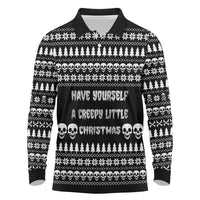 Creepy Christmas Long Sleeve Polo Shirt with Skulls Trees and Gothic Holiday Pattern - Wonder Print Shop