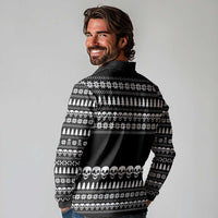 Creepy Christmas Long Sleeve Polo Shirt with Skulls Trees and Gothic Holiday Pattern - Wonder Print Shop