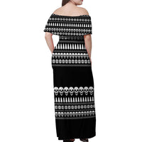 Creepy Christmas Off Shoulder Maxi Dress with Skulls Trees and Gothic Holiday Pattern - Wonder Print Shop