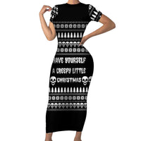 Creepy Christmas Short Sleeve Bodycon Dress with Skulls Trees and Gothic Holiday Pattern - Wonder Print Shop