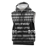 Creepy Christmas Sleeveless Zip Hoodie with Skulls Trees and Gothic Holiday Pattern - Wonder Print Shop