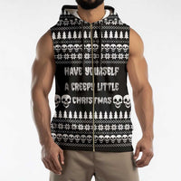 Creepy Christmas Sleeveless Zip Hoodie with Skulls Trees and Gothic Holiday Pattern - Wonder Print Shop