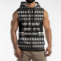 Creepy Christmas Sleeveless Zip Hoodie with Skulls Trees and Gothic Holiday Pattern - Wonder Print Shop