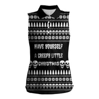 Creepy Christmas Women Sleeveless Polo Shirt with Skulls Trees and Gothic Holiday Pattern - Wonder Print Shop