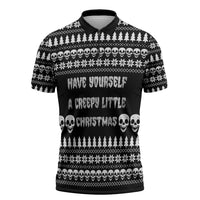 Creepy Christmas Zipper Polo Shirt with Skulls Trees and Gothic Holiday Pattern - Wonder Print Shop