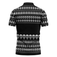 Creepy Christmas Zipper Polo Shirt with Skulls Trees and Gothic Holiday Pattern - Wonder Print Shop