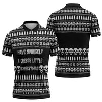 Creepy Christmas Zipper Polo Shirt with Skulls Trees and Gothic Holiday Pattern - Wonder Print Shop