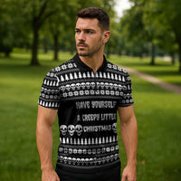 Creepy Christmas Zipper Polo Shirt with Skulls Trees and Gothic Holiday Pattern - Wonder Print Shop