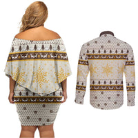Guinea Pig Christmas Couples Matching Off Shoulder Short Dress and Long Sleeve Button Shirt with Snowflakes Trees and Reindeer Pattern - Wonder Print Shop