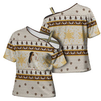 Guinea Pig Christmas Cross Shoulder Shirt with Snowflakes Trees and Reindeer Pattern - Wonder Print Shop