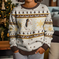 Guinea Pig Christmas Kid Ugly Christmas Sweater with Snowflakes Trees and Reindeer Pattern - Wonder Print Shop