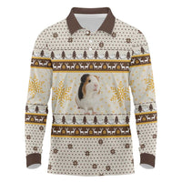Guinea Pig Christmas Long Sleeve Polo Shirt with Snowflakes Trees and Reindeer Pattern - Wonder Print Shop