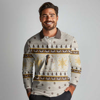 Guinea Pig Christmas Long Sleeve Polo Shirt with Snowflakes Trees and Reindeer Pattern - Wonder Print Shop