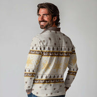 Guinea Pig Christmas Long Sleeve Polo Shirt with Snowflakes Trees and Reindeer Pattern - Wonder Print Shop