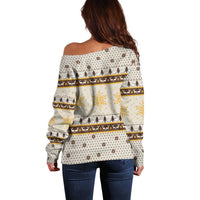 Guinea Pig Christmas Off Shoulder Sweater with Snowflakes Trees and Reindeer Pattern - Wonder Print Shop