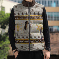 Guinea Pig Christmas Sleeveless Puffer Jacket with Snowflakes Trees and Reindeer Pattern - Wonder Print Shop