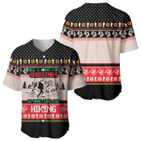 Hiking Christmas Baseball Jersey with Mountains Trees and Winter Holiday Pattern - Wonder Print Shop