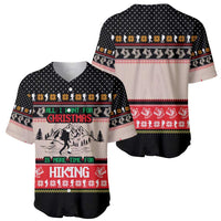 Hiking Christmas Baseball Jersey with Mountains Trees and Winter Holiday Pattern - Wonder Print Shop
