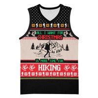 Hiking Christmas Basketball Jersey with Mountains Trees and Winter Holiday Pattern - Wonder Print Shop