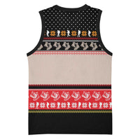 Hiking Christmas Basketball Jersey with Mountains Trees and Winter Holiday Pattern - Wonder Print Shop