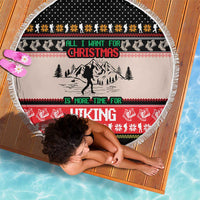 Hiking Christmas Beach Blanket with Mountains Trees and Winter Holiday Pattern - Wonder Print Shop